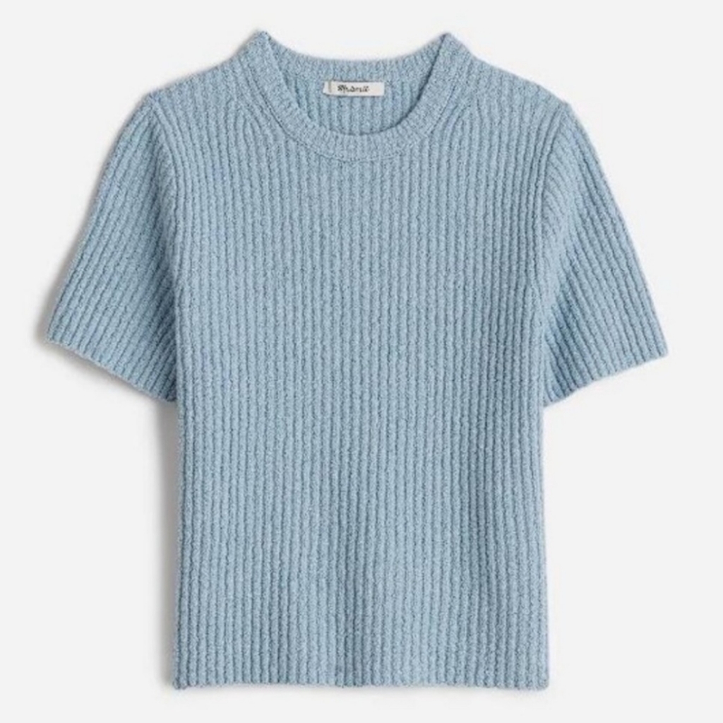 Nwt Madewell Boucle Knit Crewneck Sweater Tee Top In Light Blue Small